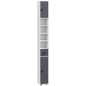 71" Small Bathroom Storage Cabinet, Narrow Toilet Paper Cabinet with Open Shelves, 2 Cabinets, Adjustable Shelves, Gray