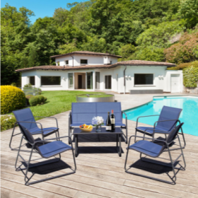Courtyard Furniture Set, Outdoor Courtyard Furniture Reception Set With Table---4 Black
