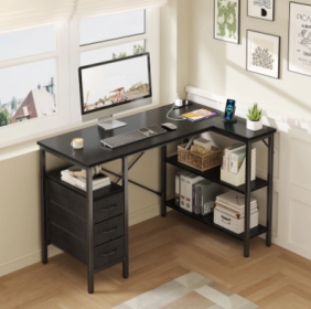 A 40-inch Computer Desk With Three Drawers And A Side Storage Bag, Suitable For Home Offices--black