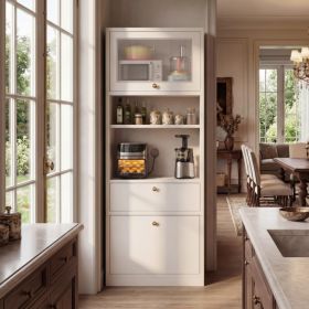 Tall Pantry Cabinet 71 Inch Freestanding Storage Cabinet With Doors And Shelves, Adjustable Shelves, Drawer & Anti-Tip Kit, E1-Grade Wood, Warm W (Option: White)