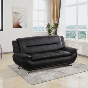 Pickup Only -Black Faux Leather 3 Seater Living Room Sofa (Option: F4602  .S)