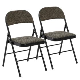 Folding Chair With Soft Cushion And Backrest, Stackable Portable Dining Chair Set (Option: Black gray Fabric 2 pack)