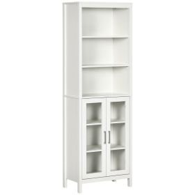 Tall Bathroom Storage Cabinet with 3 Tier Shelf, Glass Door Cabinet, Freestanding Linen Tower with Adjustable Shelves, Antique White (Option: White-960x385x285 mm)