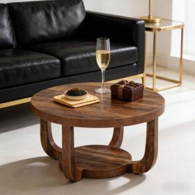 2-Tier Chating Table,Circle Center Table,Coffee Table (Option: Rustic Brown)