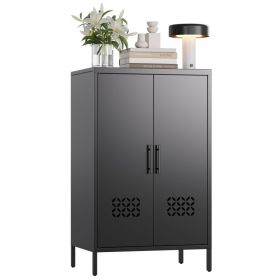 Metal Storage Cabinet With Adjustable Shelves,Metal Sideboard Cabinet With 2 Doors For Home,Office,Assembly Required,Black (Option: Black)