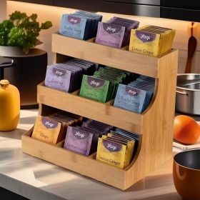 Small Wooden Tea Bag Organizer Holds 180 Tea Bags Suitable For Home Kitchens And Offices Also Fits Sugar Packets, Sweeteners, And Creamers. (Option: 1pc)