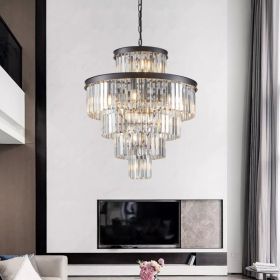 Same As W1340P188535-L5002-600-B  24  Luxury Crystal Chandelier With Black Finish -Elegant 15-Light 5 Tier Pendant Light Fixture For Living Room, (Option: Default)