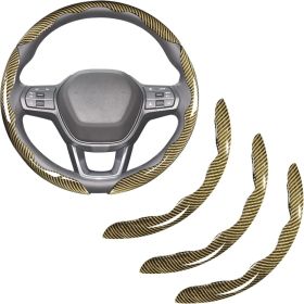 Carbon Fiber Steering Wheel Covers 3 Piece Clip On Steering Wheel Cover Yellow (Option: CB24130)