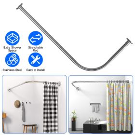 Curved Shower Rod L - Shaped Stainless Steel, Adjustable Stretchable Shower Curtain Rod For Bathroom, Rust - Resistant Expandable Rod With Extra (Option: Defaulttitle)