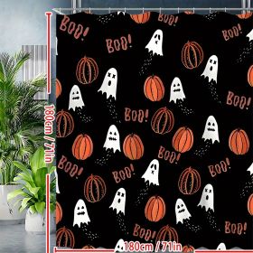1PCS Halloween Cartoon Pumpkin Flower Print Shower Curtains Set, Waterproof Shower Curtain With Hooks, Bathroom Decor, Shower Curtain Sets For Ba (Option: 180x180)