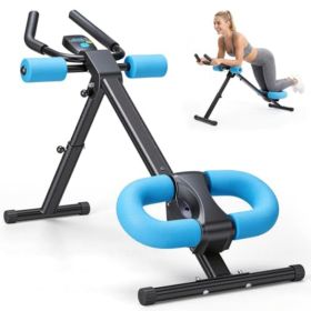 Adjustable Abdominal Training Machine, Featuring 2 Incline Angles And 5 Height Adjustment Levels, Equipped With A Liquid Crystal Display And Fold (Option: Black and blue)