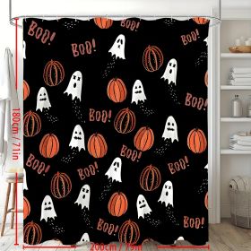 1PCS Halloween Cartoon Pumpkin Flower Print Shower Curtains Set, Waterproof Shower Curtain With Hooks, Bathroom Decor, Shower Curtain Sets For Ba (Option: 180x200)
