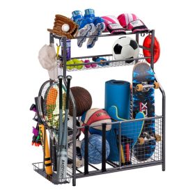 Storage Rack, Sports Equipment Storage Rack, Multi-layered And Partitioned, Flexible To Combine, Can Neatly Store Balls, Rackets, And Other Equip (Option: Black)