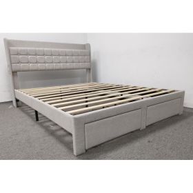 Upholstered Bed Frame With 2 Storage Drawers, Full Size,Platform Bed With Headboard And Sturdy Metal Frame,Beige (Option: Grayfull)