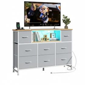 A Storage Cabinet With 8 Fabric Drawers And An Electrical Socket, And An LED TV Cabinet With USB And Type-C Interfaces (Option: Light gray)