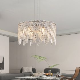 24 Luxurious Round Silver Crystal Chandelier, Contemporary Rectangular Pendant Light For Dining Room, Living Room, And Grand Foyers  Bulbs Not In (Option: Default)