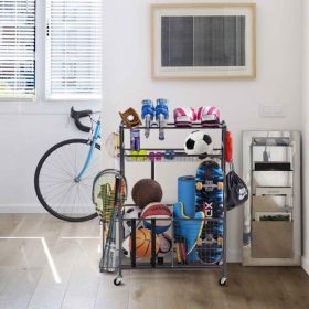 Sports Equipment Storage Rack, Sports Equipment Storage Rack, Multi-layer Compartments, Flexible Combinations, Can Neatly Store Balls, Rackets, A (Option: Black)