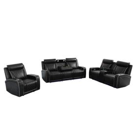 Pickup Only--Black Breathable Leather 3-Piece Living Room Functional Sofa Set (Option: 3PCS   CLS)
