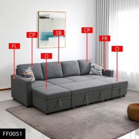 Pickup Only--Dark Grey Sackcloth 6-Pieces Living Room Sofa Bed (Option: FF0051   6PCS)
