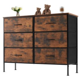 Tall Dresser Fabric Storage Tower ,Wooden Top For Kid Room, Closet, Entryway, Nursery (Option: Brown 6BC)