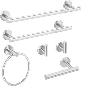 6 Piece Stainless Steel Bathroom Towel Rack Set Wall Mount Brushed Nickel (Option: Silver)