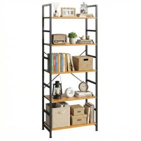 5 Tiers Bookshelf, Classically Modern Book Shelf, Book Rack, Storage Rack Shelves In Living Room-Home-Office (Option: Wood Color)