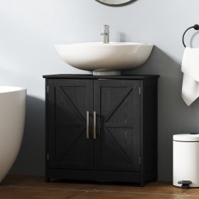 Farmhouse Pedestal Sink Storage Cabinet (Option: Distressed Black-725x375x145 mm)