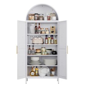 72.8inch H Metal Farmhouse Arched Cabinet With 4 Adjustable Shelves,Kitchen Arched Pantry Cabinet With 2 Doors For Home,White, Assemble Required (Option: White)