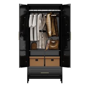 Aobabo Metal Wardrobe Cabinet With 1 Drawer, 71inch H Metal Wardrobe Closet With 1 Adjustable Shelf And Hanging Rod For Home, Laundry Room, Bedro (Option: Black)