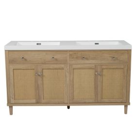 60 Inch Bathroom Vanity With Double Sink ( SMC Sink ), Large Storage Space With 2 Tip-Out Trays / Flip-Out Drawers And 4 Soft Closing Doors, Soli (Option: Defaulttitle)