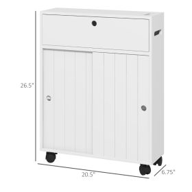 Kleankin Toilet Paper Cabinet, Slim Bathroom Cabinet With 4 Rolling Wheels, Small Bathroom Storage Cabinet With Paper Holes, Sliding Doors And Ad (Option: White)
