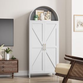 Metal Kitchen Pantry Storage Cabinet, Arched Bookcase With 6 Adjustable Shelves For Kitchen Living Room,White,Required Assembly (Option: White)