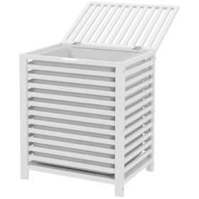 55 L Bamboo Laundry Basket with Lid, Cloth Hamper with Removable Liner Bag, 19.75 x 14.25 x 23.5 Inches, White (Option: White-675x530x95 mm)