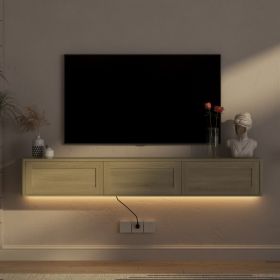 Floating TV Stand, Wall Mounted TV Shelf With Led Lights & Power Outlet,High Gloss TV Cabinet For Wood Tv Stands For Living Room (Option: Wood)