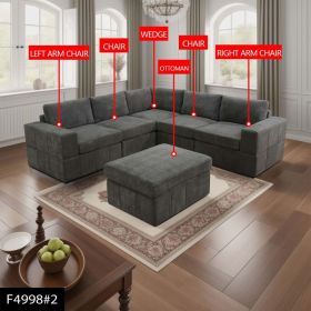 Pickup Only--Grey Pineapple Fabric 6-Piece Living Room Sofa Set (Option: F4998   6PCS)