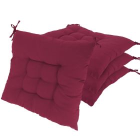 4Pcs Chair Cushion Pads Pillow 17.72x17.72x2.37in Soft Tie On Square Sitting Mats For Home Office Car Sitting Travel (Option: Pro-Wine Red)