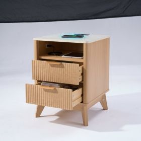 A Carved Bedside Cabinet With Charging Port, A Double-drawer Open Shelf Bedside Cabinet With Marble Countertop (Option: 1P)