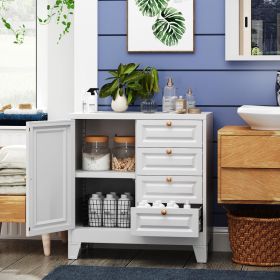 Bathroom Storage Cabinet With 4 Drawers,Metal Bathroom Floor Cabinet With Door And Shelves,Toilet Paper Storage Cabinet For Bathroom,Home,White (Option: White)