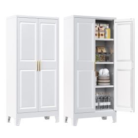 METAN Metal Kitchen Pantry Cabinet With 2 Doors,Metal Pantry Cabinets With 3 Adjustable Shelves For Kitchen, Assembly Required,White (Option: White)